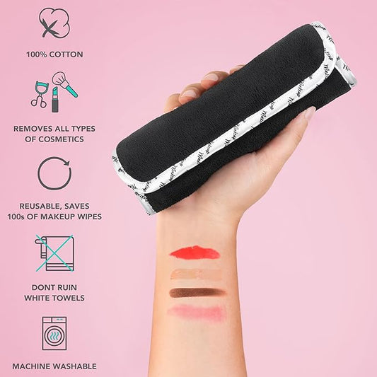 Arkwright Makeup Towels - Bulk Case of 108 - Ultra Soft & Gentle Microfiber Coral Fleece Washcloth Face Make Up Remover, Reusuable Eraser Cloth Essentials for Hosts & Artists, 13 x 13 in, Black/White