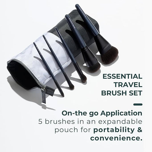 Rose and Ben Beauty Essential 5 Piece Makeup Brush Set and Travel Case | Professional Eye and Face Brushes for Liquid, Cream and Powder Formulas | Cruelty Free