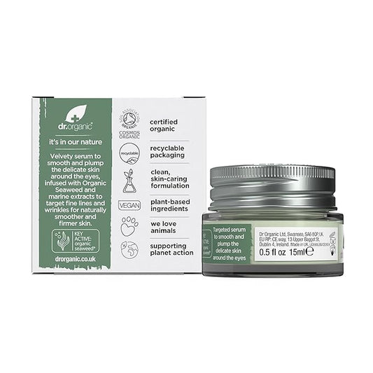Dr. Organic Ageless Eye Contour Serum with Seaweed | Smoothing and Firming, Targets Fine Lines, Fragrence Free, Certified Organic, Paraben & SLS-free, 15 mL / .5 fl oz