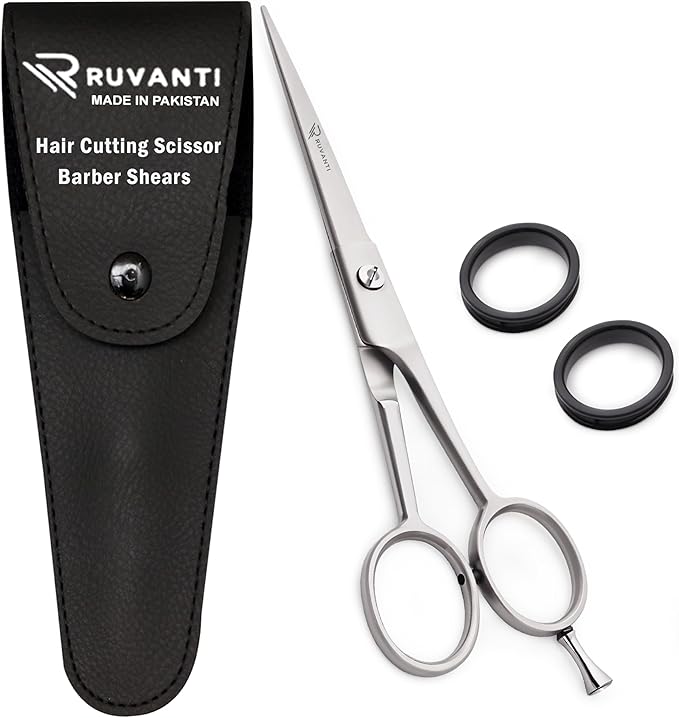 Ruvanti Hair Cutting Scissors - Professional Barber Shears For Salon & Home Use, Sharp Durable Stainless Steel Blades, Comfortable Grip Handles, Includes Case - Tijeras De Peluquería Profesional