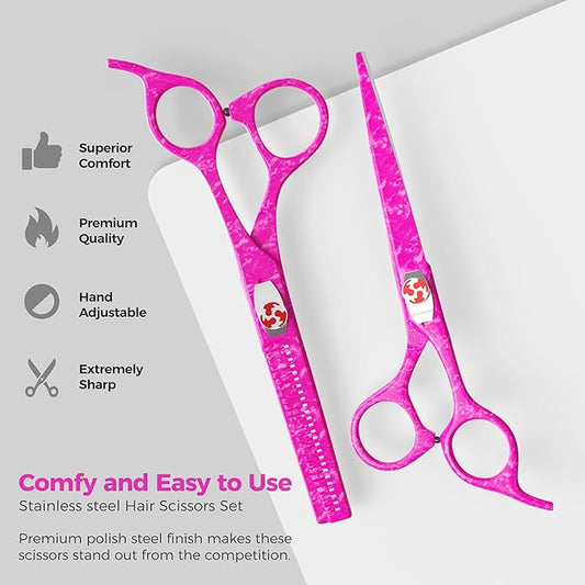 Suvorna Hair Scissors Professional with Thinning Shears for Hair Cutting | 6" Japanese Steel hair cutting scissors | Sharp Barber Scissors for Cutting and Layering | Hair Shears for Women and Men