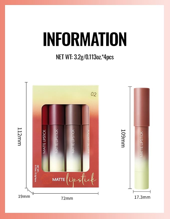 Erinde Matte Lipstick Crayon Set, 4 Colors 24 Hour Long-Lasting Waterproof Velvet Lip Crayons, Dusty Mauve Nude Rosewood Terracotta Red Neutral Lip Liner Pencil for Women Vegan & Cruelty-Free