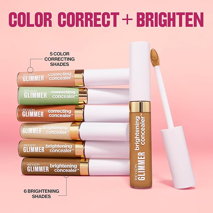 Revlon Glimmer Brightening Concealer, Liquid Under Eye Makeup, Made with Caffeine, Vitamin C, & Stevioside, 135, 0.3 fl oz