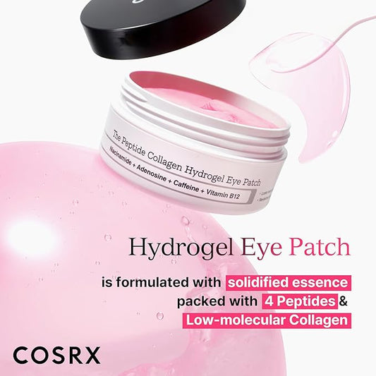 COSRX Pink Peptides Collagen Hydrogel Eye Patch for Puffy Eyes and Dark Circles, Under Eye Mask, 60 Under Eye Patches, Korean Skin Care, Stocking stuffers for women