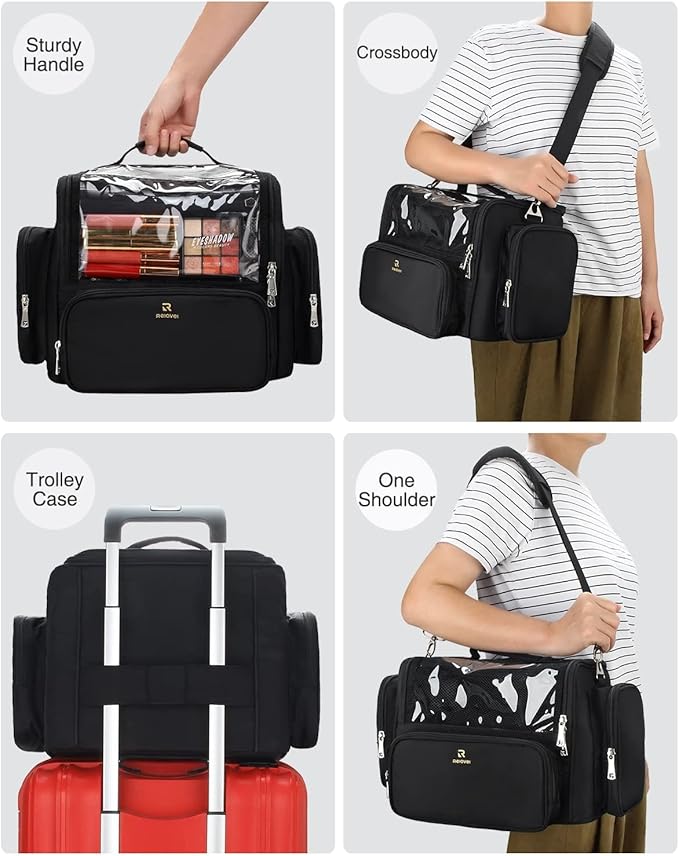 Makeup Brush Bag Extra Large Makeup Brush Case with 4 small bags Professional Makeup Artist Brush Holder Stand Up Organizer for Travel with Adjustable Dividers and Shoulder Strap