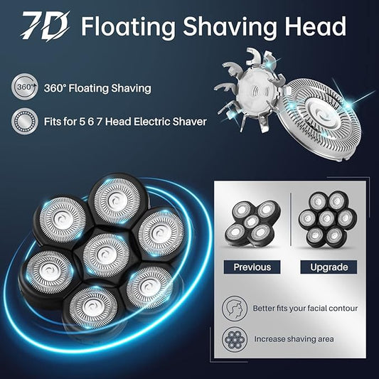7 Blade Replacement Heads,Bald Shaver Replacement Heads Rotary Shaver for Bald Men Replacement Blade Beard Universal Fast Double Ring Hair Trimmer for 5 6 7 Head Electric Shaver