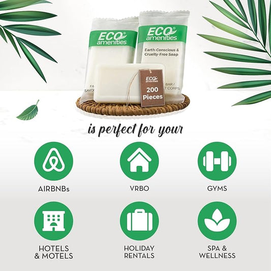 ECO amenities Bar Soap Pack - 200 Count, 1 oz Travel Body Bars - Individually Wrapped Hotel Guest Soaps for Travel Hygiene - Light Green Tea Scent & Cruelty Free
