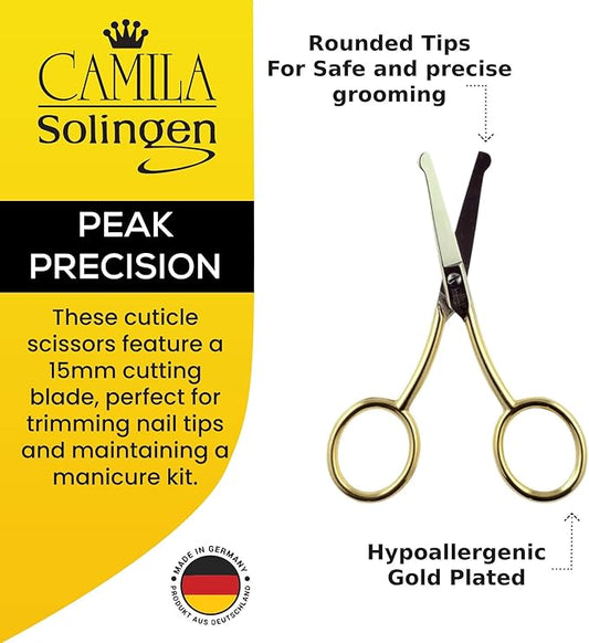 CS06 Professional Hypoallergenic Gold Plated Rounded Safety Tip Scissors for Facial, Body & Nostril Hair. for Men Women & Kids. Made of Durable Stainless Steel in Solingen, Germany
