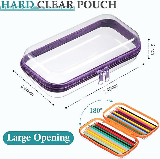 Sanwuta 6 Pcs Clear Hard Zipper Case Hard Plastic Zipper Pouches Makeup Bag Pencil Pouches Transparent Cases for Snacks Plastic Storage Organizer Box for Travel