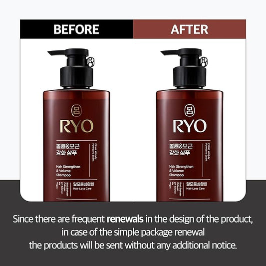 RYO Strengthen & Volume Shampoo with Korean Ginseng & Caffeine - Volumizing and Revitalizing for Fine Hair, Anti Loss Care, Strengthening hair roots, 16 Fl Oz.