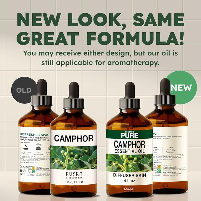 KUKKA Camphor Essential Oils - 4 Fl Oz - for Hair, Skin, Diffuser, Aromatherapy & DIY Soap Making Scent