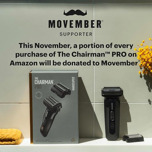 MANSCAPED® The Chairman™ PRO Men’s Electric Foil Face Shaver - Two Interchangeable Blade Heads, SkinSafe® Four-Blade Foil & Stubble Trimmer, USB-C Wireless Compatible Charging, Gentle on Neck