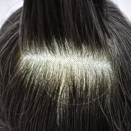 FACE MIRACLE Toupee for Men French Lace Hairpiece Human Hair Replacement System Skin PU Mens Toupee V-Looped Front Hair Piece 6X9#1B40 1B# OFF BLACK WITH 40% SYNTHETIC GREY-80% Light Density