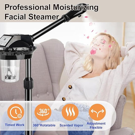 Professional Facial Steamer,vaporizador Facial Adjustable Height and Angle,More Steam, Hot Mist Facial Humidifier Atomizer for Spa Beauty, Home Use