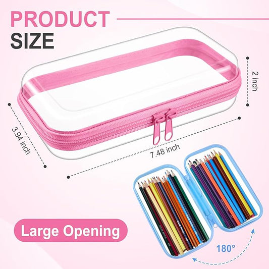 Hoolerry 3 Pcs Clear Hard Zipper Case Plastic Pouch Transparent Hard Case Clear Makeup Bag Portable Travel Organizer Bin for Cosmetics, Building Blocks, Puzzles(Multicolor,S)