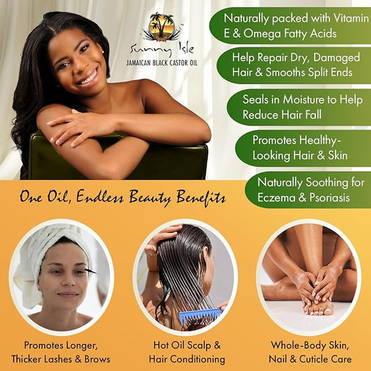 Sunny Isle Extra Dark Jamaican Black Castor Oil, 8 fl. oz. | 100% Natural High Potency Treatment for Hair, Scalp
