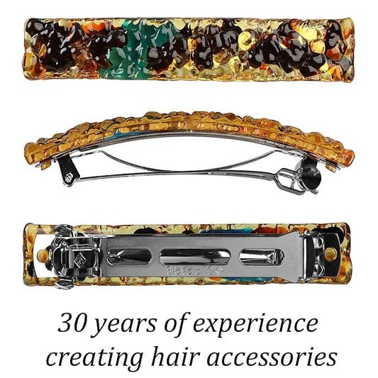 Hair Barrette for Thick Hair 3 Pack - Extra Large 4.1" Hair Clips Made in Korea - Brown, Black, Tortoiseshell Designs - Stylish, Easy Hair Styling for Women