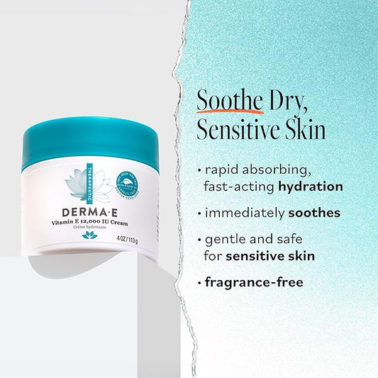 Derma E Vitamin E 12,000 IU Cream – Moisturizer for Face and Body – Multi-purpose Face Cream, Hand Cream and Body Lotion Soothes and Protects, 4 oz