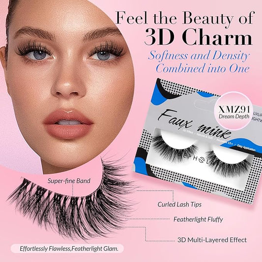 Eyelashes Natural Look False Lashes - Bepholan Fake Eyelashes 5D Super Fluffy False Eyelashes Black Band Wispy Lashes 3-Pack Faux Mink Lashes(XMZ91)