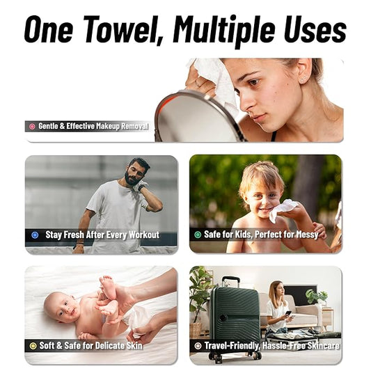 XL Disposable Face Towels | 50 Count, 100% Biodegradable, Ultra Soft & Larger (10"x12") | Bio-Based Fiber, Sustainable & Gentle for Sensitive Skin and Makeup Removal
