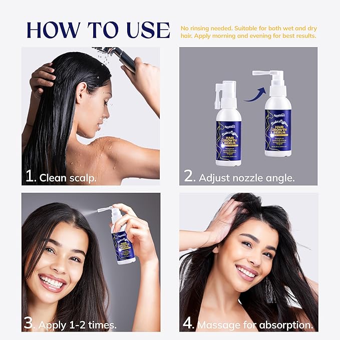 Hair Growth Spray, Rice Water & Biotin & Caffeine, Hair Growth Serum for Men & Women, Hair Oils for Hair Growth -Longer, Fuller Hair, Enriched with Seven Herbal Extracts 2.03 Fl Oz (Pack of 1)