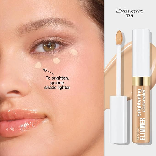 Revlon Glimmer Brightening Concealer, Liquid Under Eye Makeup, Made with Caffeine, Vitamin C, & Stevioside, 135, 0.3 fl oz
