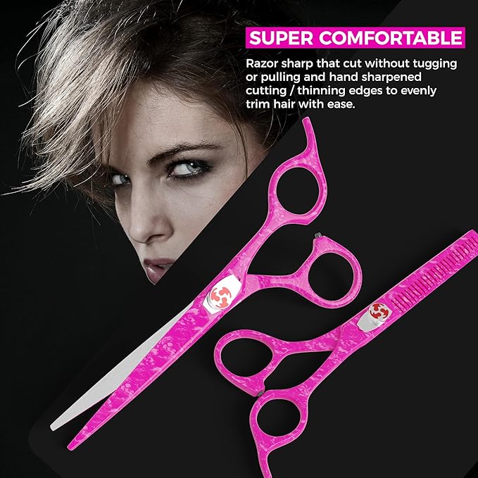 Suvorna Hair Scissors Professional with Thinning Shears for Hair Cutting | 6" Japanese Steel hair cutting scissors | Sharp Barber Scissors for Cutting and Layering | Hair Shears for Women and Men