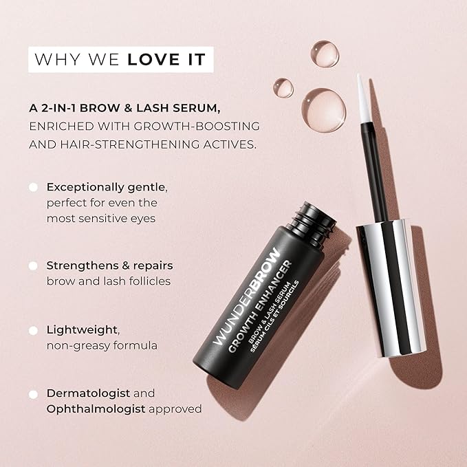 Wunderbrow Growth Enhancer Brow & Lash Serum, 2-in-1 Growth Serum For Fuller, Thicker, Healthier Eyebrows & Eyelashes, Clinically Tested Formula, Visible Results in 6-8 weeks