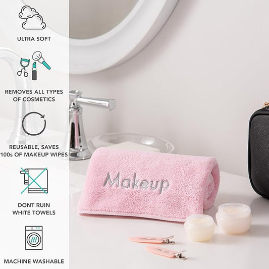 Arkwright Makeup Towels - Bulk Case of 108 - Ultra Soft & Gentle Microfiber Coral Fleece Washcloth Face Make Up Remover, Reusuable Eraser Cloth Essentials for Hosts & Artists, 13 x 13 in, Pink