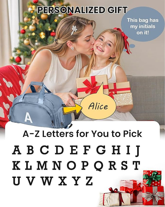 Gifts for Granddaughter, Initial Gym Bags with Shoe Compartment, Dance Bag for Girls, Monogram Kid Overnight Bags, Travel Weekender Duffel-Teen Girl Gift Trendy Stuff (Letter B)
