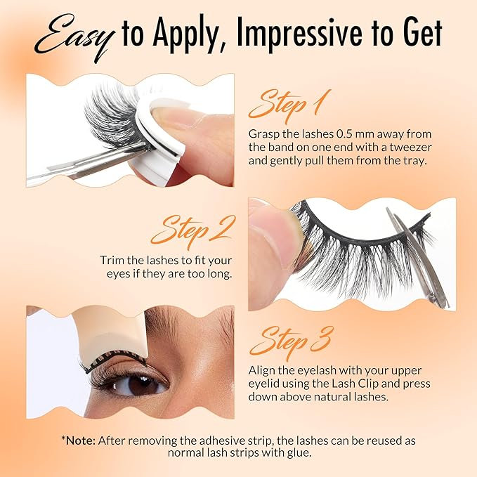 Bepholan Self Adhesive Eyelashes Natural Look No Glue Need Eyelashes,Press On Lashes,Reuseable Waterproof Fake Eyelashes Wispy with Tweezer 3 Pairs Eyelashes of 6 Pairs Adhesive Strips