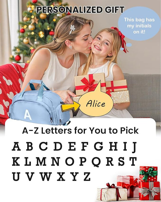Stocking Stuffers for Teens, Initial Gym Bags with Shoe Compartment, Dance Bag for Girls, Monogram Kid Overnight Bags, Ballet Sport Gymnastics Cheer Travel Duffle Tote (Letter O)