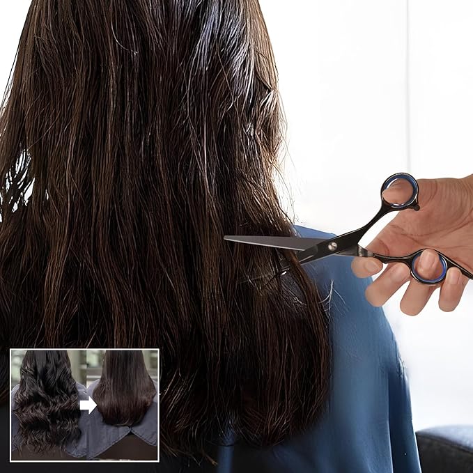 Hair Cutting Scissors,6.5 Inch Professional Stainless Steel Barber Haircut Shears Razor,Sharp Blades,One Comb Included, For Salon Home Men Women Adults Kids Pet (Black)