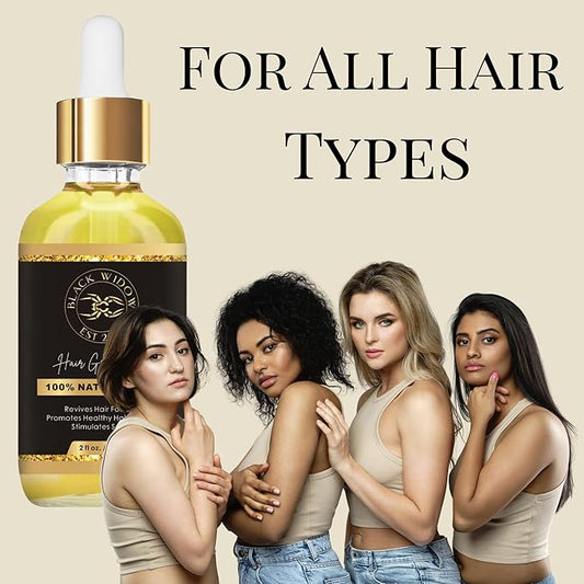 Black Widow Hair Growth Oil 2 oz – All-Natural Follicle-Stimulating Blend with Botanical Oils & Vitamins – Reduces Thinning, Builds Density & Length