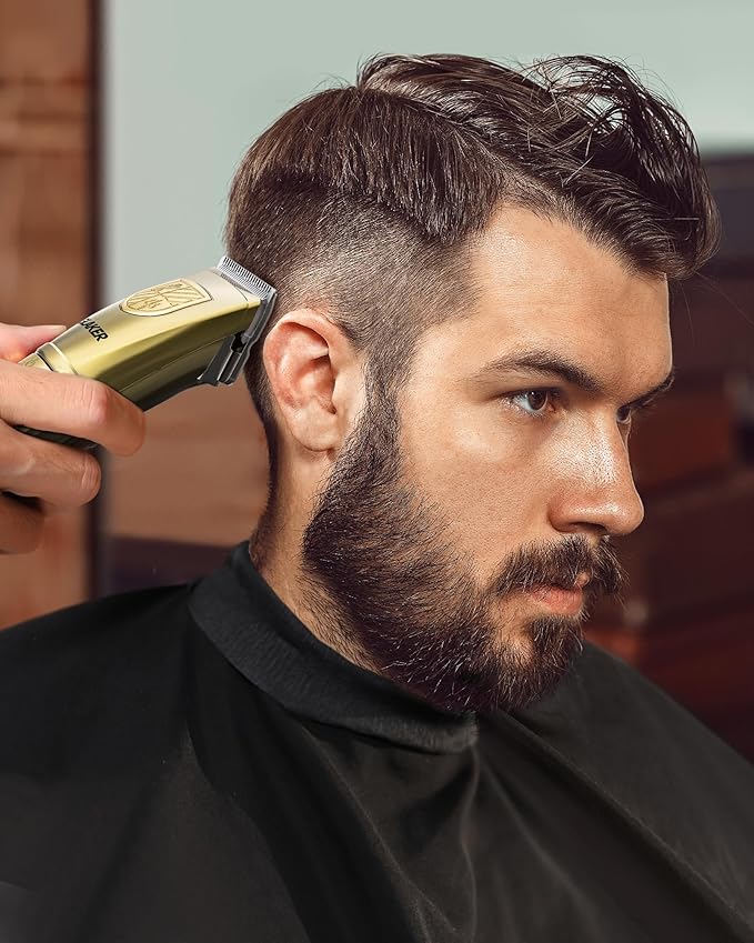 GLAKER Hair Clippers for Men,Professional Mens Hair Clippers Cordless Clippers for Hair Cutting,Precision Trimmer Kit Zero Gap Trimmer with LED Display 15 Guide Combs (Gold)
