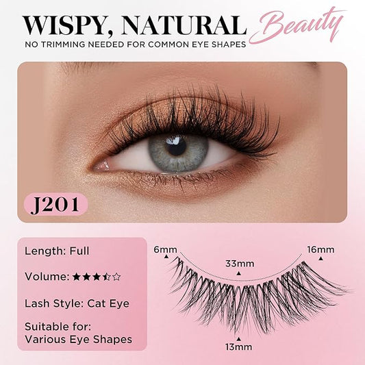 BEPHOLAN False Eyelashes 6-16mm Wispy Eyelashes Natural Look 100% Handmade Fake Lashes Lightweight Short Lashes with Soft Clear Band 3 Pairs Pack(CJ201)