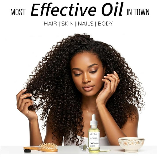 Premium Organic Castor Oil (2 Fl Oz), Cold Pressed, 100% Pure, Extra Virgin, Hexane Free, Castor Oil for Hair Growth, Eyelash, Eyebrow, Cuticles, Nails, Skin, Belly Button, Muscle & Wellness.