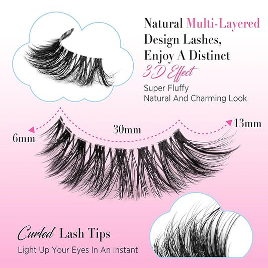 Eyelashes Natural Look False Lashes - Bepholan Fake Eyelashes 5D Super Fluffy False Eyelashes Clear Band Wispy Lashes 3-Pack Faux Mink Lashes(XMZ92)