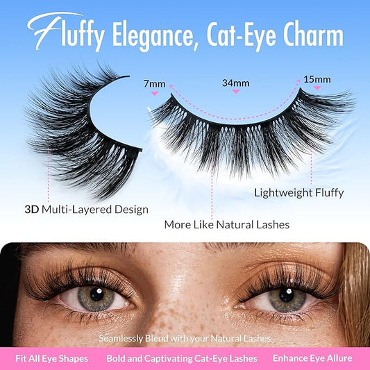 Bepholan False Eyelashes Natural Look Wispy 3D Super Fluffy False Lashes Volume Cat Eye Lashes 5 Pairs Faux Mink Lashes (DV05)