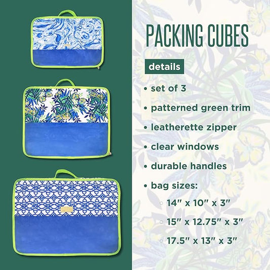 Lilly Pulitzer Packing Cubes Set of 3, Small, Medium & Large Suitcase Organizers, Travel Must Haves for Luggage, Assorted