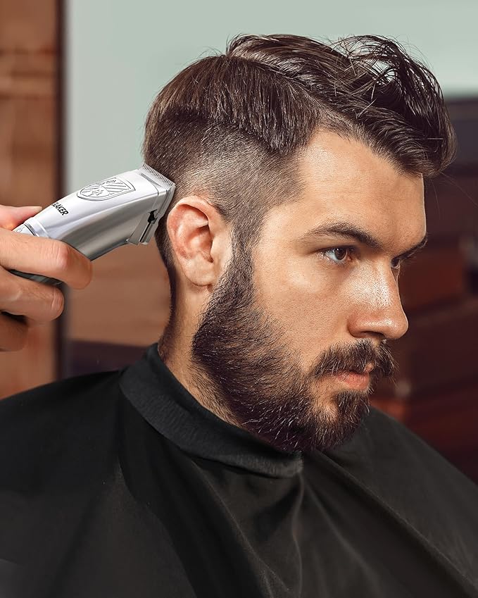 GLAKER Hair Clippers for Men,Professional Mens Hair Clippers Cordless Clippers for Hair Cutting,Precision Trimmer Kit Zero Gap Trimmer with LED Display 15 Guide Combs (Silver)