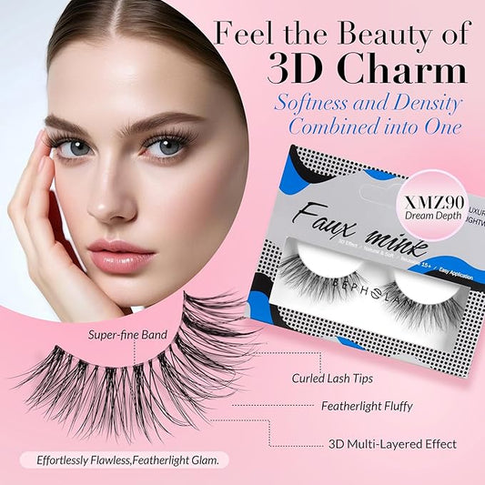 Eyelashes Natural Look False Lashes - Bepholan Fake Eyelashes 5D Super Fluffy False Eyelashes Clear Band Wispy Lashes 3-Pack Faux Mink Lashes,XMZ90-3
