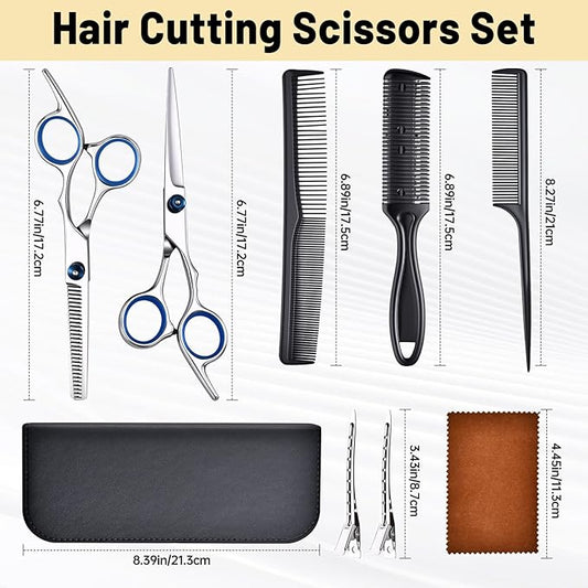 Hair Cutting Scissors Set, Professional Stainless Cutting Hair Scissors, Barber Hair Cutting Scissors Thinning Shears Sharp Blades Hairdresser Haircut for Women/Men/kids, LFJ1234