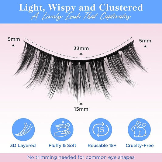 Lashes Natural Look False Eyelashes - Bepholan Fake Eyelashes 3D Super Fluffy False Lashes Black Band Wispy Lashes 3-Pack Faux Mink Lashes,XMZ21-3