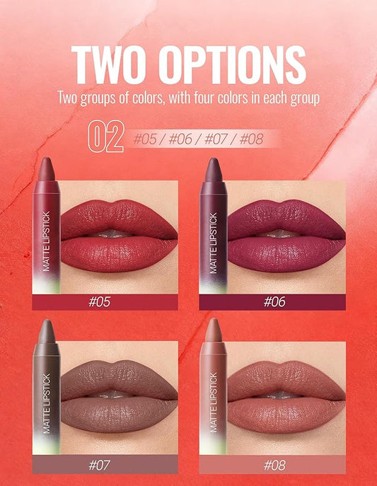 Erinde Matte Lipstick Crayon Set, 4 Colors 24 Hour Long-Lasting Waterproof Velvet Lip Crayons, Dusty Mauve Nude Rosewood Terracotta Red Neutral Lip Liner Pencil for Women Vegan & Cruelty-Free