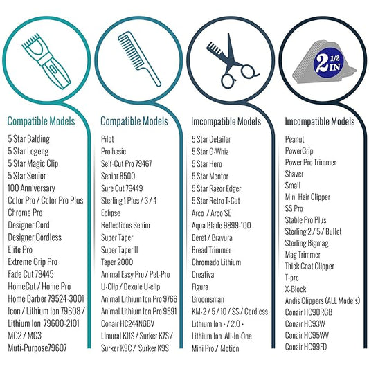 Clipper Guards for Wahl 10 12 14 16 18 20 Hair Clipper Guards 6pcs Extra Long Clipper Guard Attachments 2.5 Inch Clipper Guides Multiple Sizes Universal 2.5", 2.25", 2", 1.75", 1.5", 1.25" (Black)