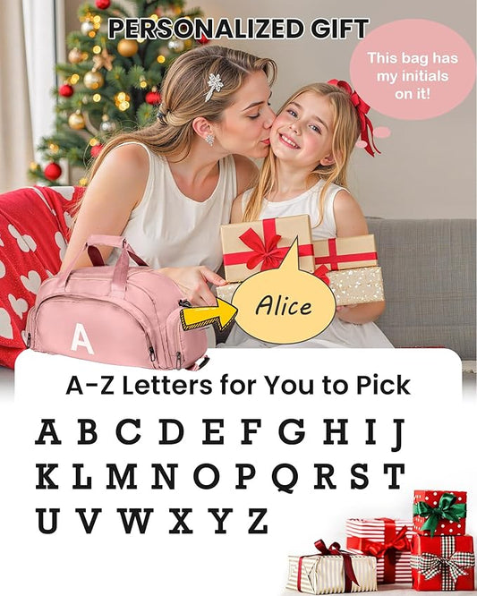 Birthday Gifts for Granddaughter Daughter Sister, Initial Gym Bags with Shoe Compartment, Dance Bag for Girls, Monogram Kid Overnight Bags, Tween Girl Gifts Trendy Stuff (Letter B)