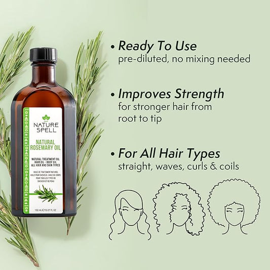 Nature Spell Rosemary Oil For Hair Growth, Pre-Diluted Hair & Scalp Oil Nourishes Dry, Damaged Hair, For Women & Men, 5.07 Fl Oz