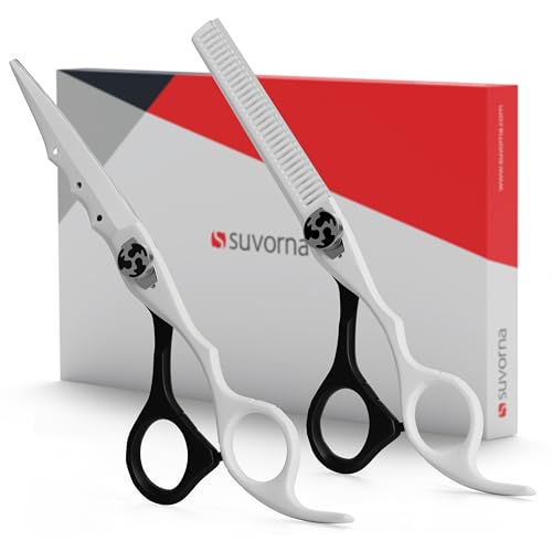 Suvorna Thinning Shears for Hair Cutting with Hair Scissors Professional | 2 pcs hair cutting scissors | 6.5" RightHand Barber Scissors for Cutting and Layering | Hair Shears for Women and Men