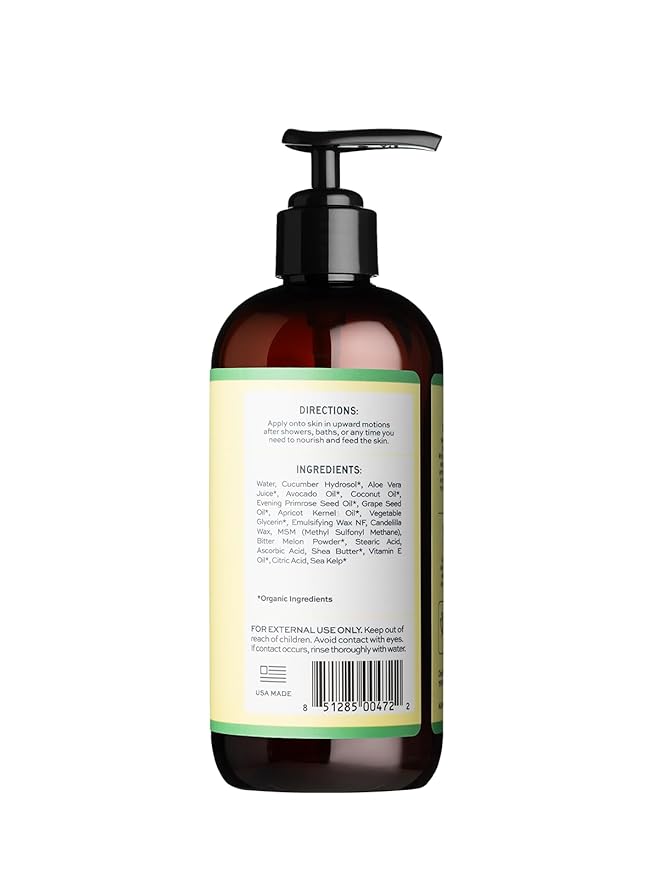 Aleavia Cucumber Melon Prebiotic Body Lotion – Lightly Scented, All-Natural Moisturizing Body Lotion with Organic Essential Oils – 12 Oz